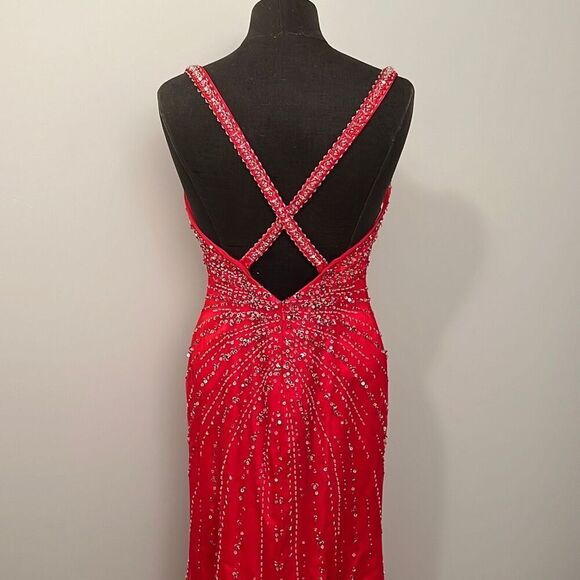 Alfred Angelo, Red Beaded Maxi Prom Dress - Picture 7 of 16